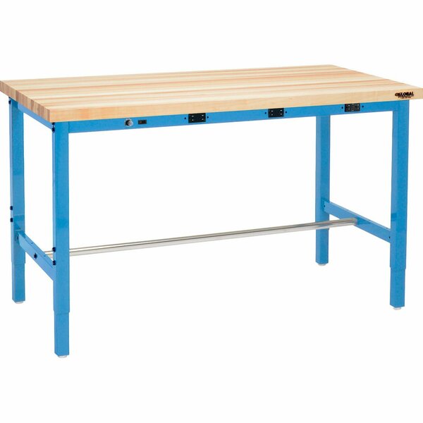 Global Industrial 96 x 36 Adjustable Height Workbench, Power Apron, Maple Square Edge Blue 606989BBLA